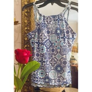 Women's Navy Or White  Geometric  tankini top by 24 & Ocean size S